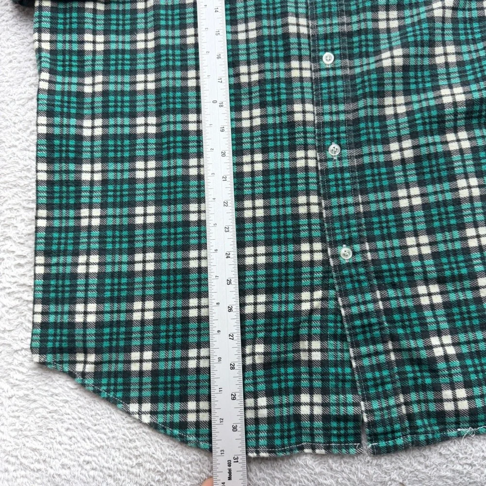 Dickies Mens XL Green Plaid Flannel Button Down Shirt Cotton Rayon Made Poland